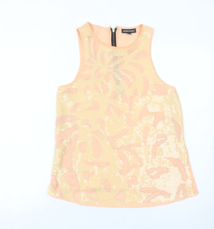 Warehouse Women’s Peach Sequin Tank Top UK 10 Sleeveless Party