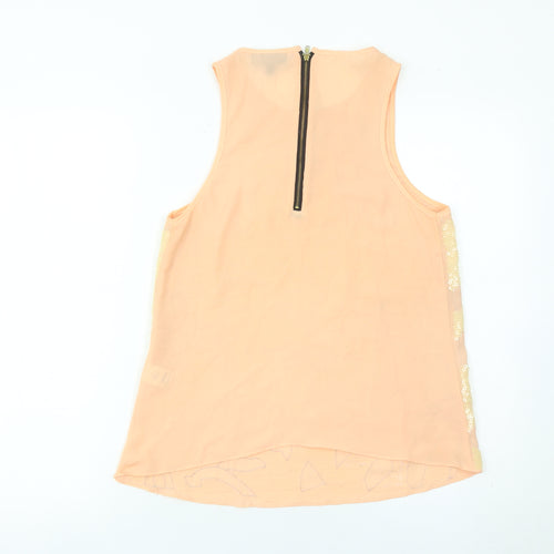 Warehouse Women’s Peach Sequin Tank Top UK 10 Sleeveless Party