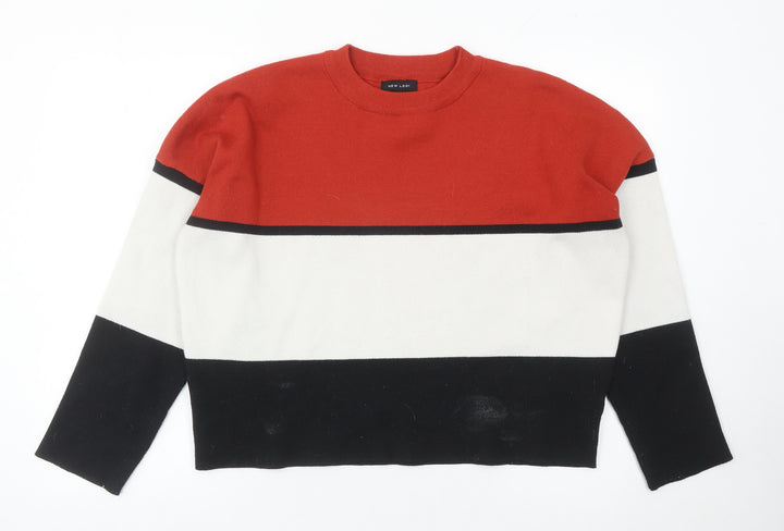 New Look Womens Red Black White Striped Pullover Jumper M