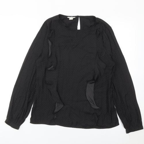 Monsoon Women Black Polka Dot Ruffle Long Sleeve Blouse Size 10