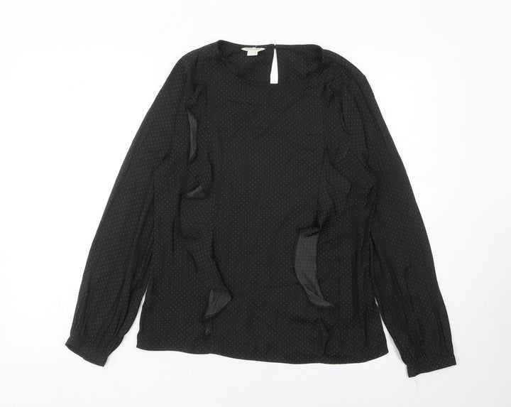 Monsoon Women Black Polka Dot Ruffle Long Sleeve Blouse Size 10