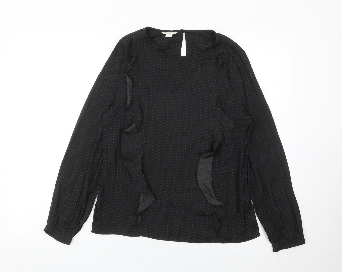 Monsoon Women Black Polka Dot Ruffle Long Sleeve Blouse Size 10