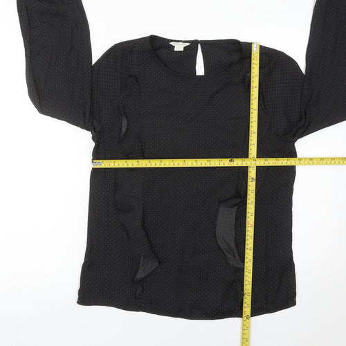 Monsoon Women Black Polka Dot Ruffle Long Sleeve Blouse Size 10