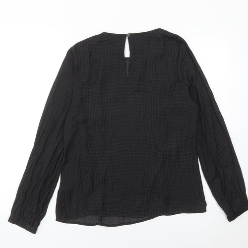 Monsoon Women Black Polka Dot Ruffle Long Sleeve Blouse Size 10