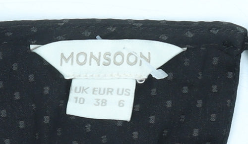 Monsoon Women Black Polka Dot Ruffle Long Sleeve Blouse Size 10