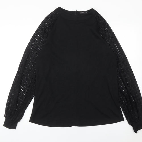 MIHOLL Womens Black Lace Sleeve Blouse Size L Long Sleeve Top