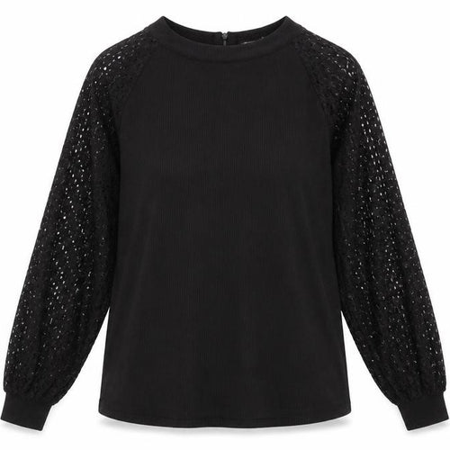 MIHOLL Womens Black Lace Sleeve Blouse Size L Long Sleeve Top