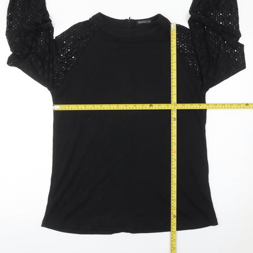 MIHOLL Womens Black Lace Sleeve Blouse Size L Long Sleeve Top