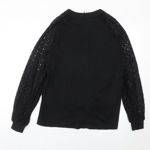 MIHOLL Womens Black Lace Sleeve Blouse Size L Long Sleeve Top