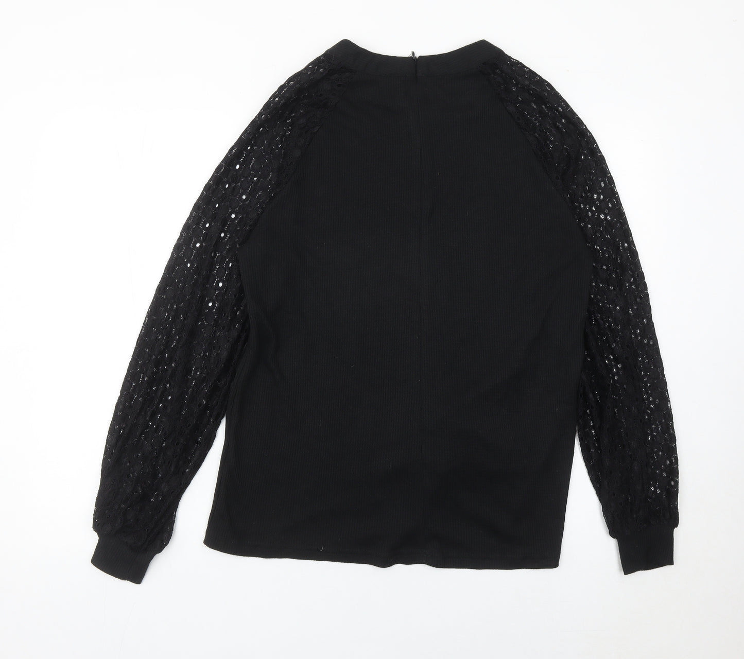 MIHOLL Womens Black Lace Sleeve Blouse Size L Long Sleeve Top