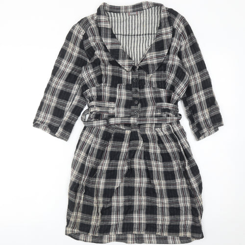 Firetrap Womens Black Check Shirt Dress Size S Belted Casual