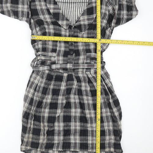 Firetrap Womens Black Check Shirt Dress Size S Belted Casual