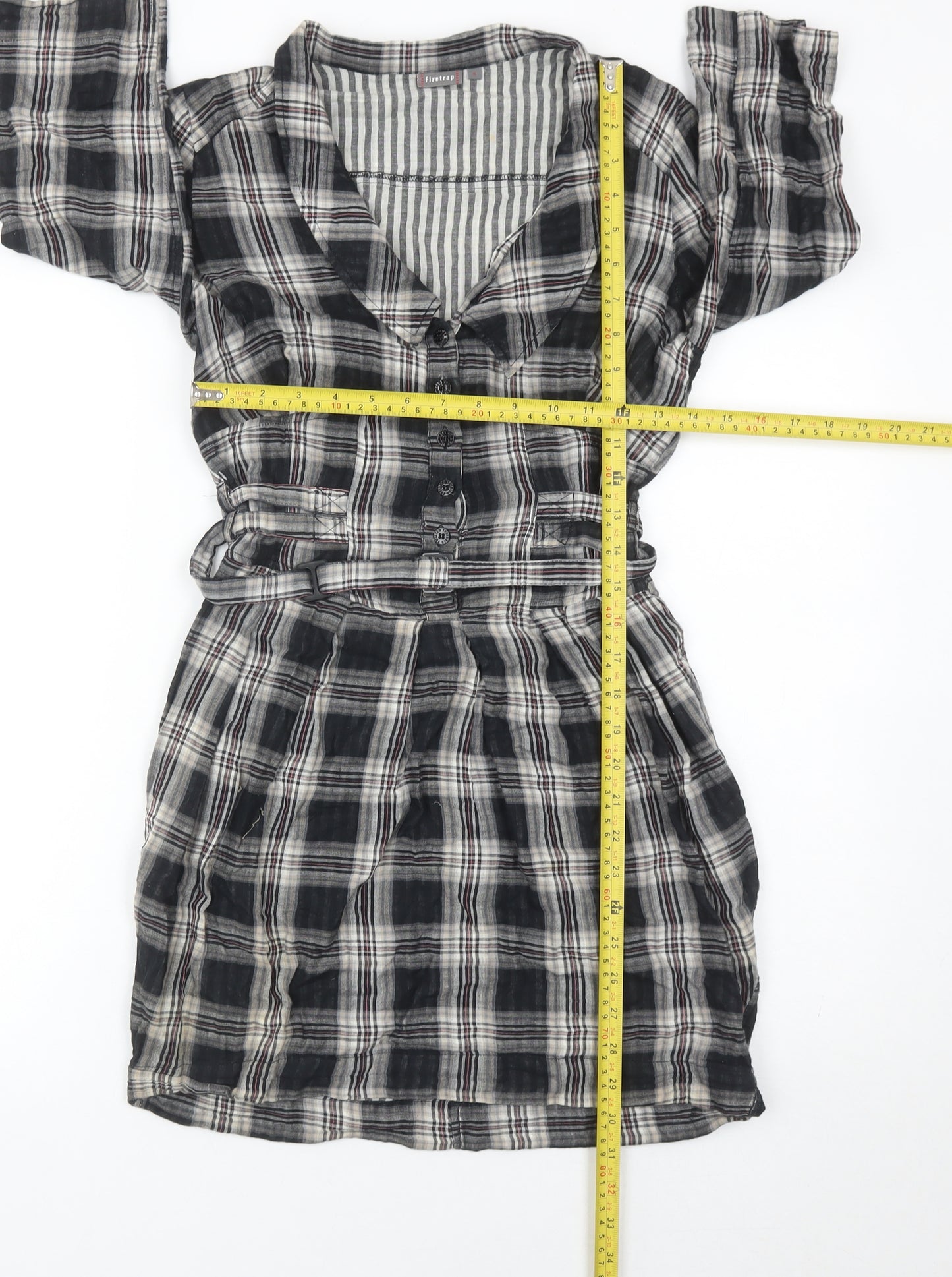 Firetrap Womens Black Check Shirt Dress Size S Belted Casual