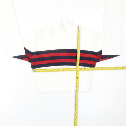 Urban Outfitters Women’s White Striped Mock Neck Slim Jumper Size S