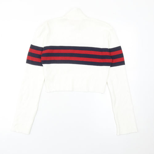 Urban Outfitters Women’s White Striped Mock Neck Slim Jumper Size S