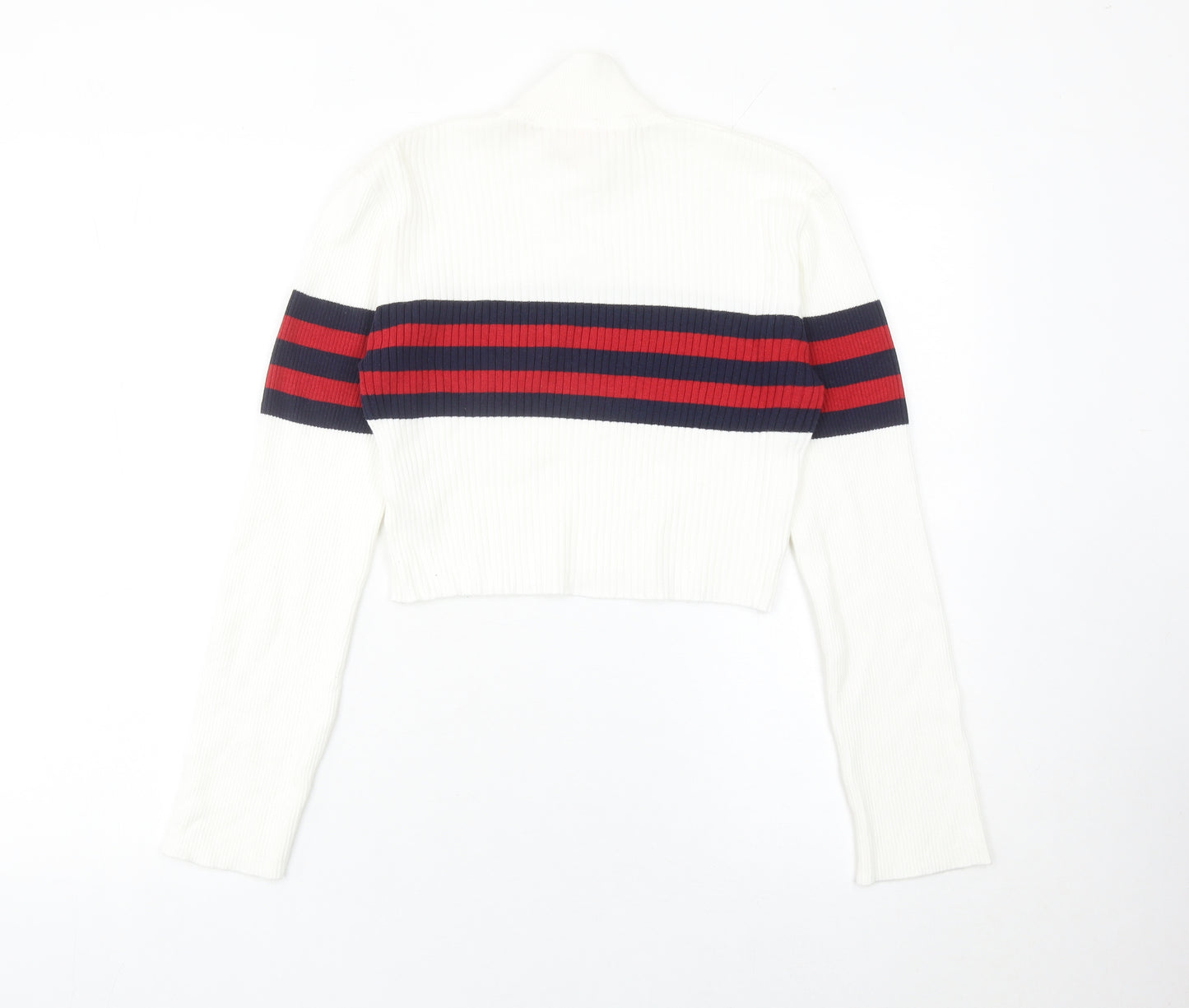 Urban Outfitters Women’s White Striped Mock Neck Slim Jumper Size S