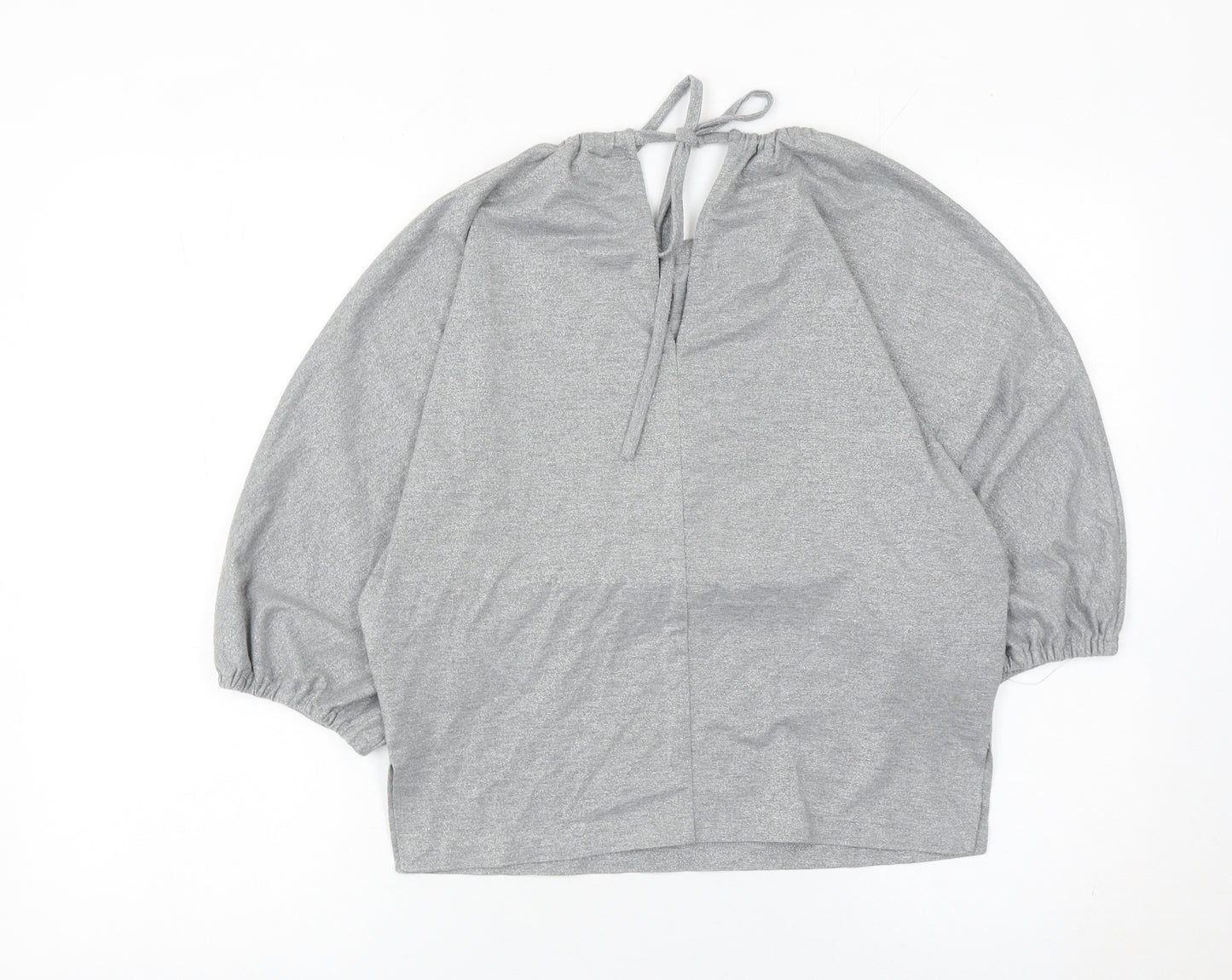 Oliver Bonas Womens Grey Glitter Tunic Blouse Size 6 Dolman Sleeve