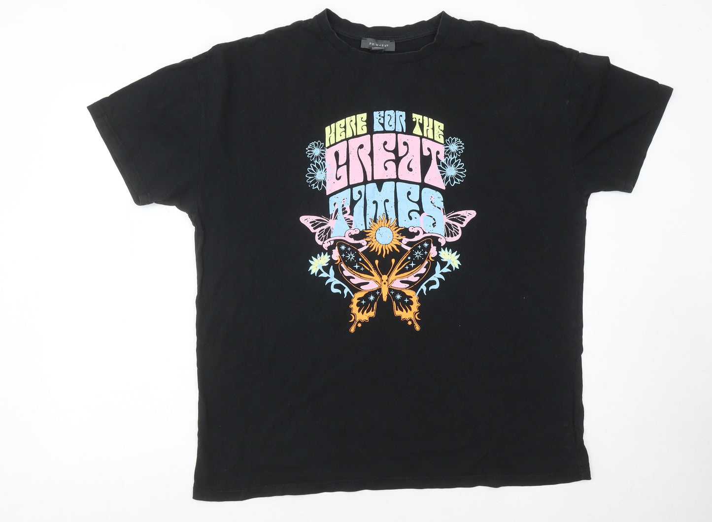 Primark Womens Black Graphic Butterfly Retro T-Shirt Size S
