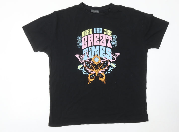 Primark Womens Black Graphic Butterfly Retro T-Shirt Size S