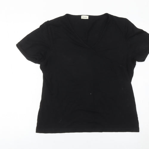 Viyella Womens Black Wrap Jersey T-Shirt Size L Short Sleeve