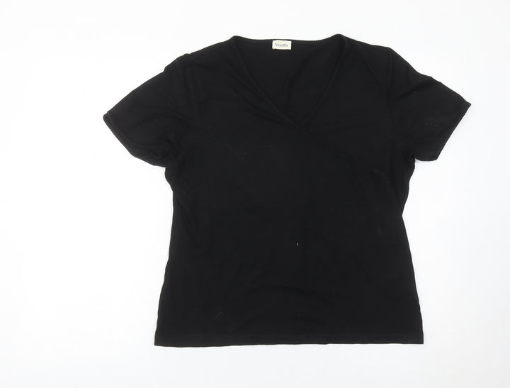 Viyella Womens Black Wrap Jersey T-Shirt Size L Short Sleeve