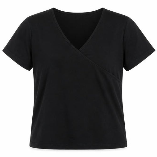 Viyella Womens Black Wrap Jersey T-Shirt Size L Short Sleeve