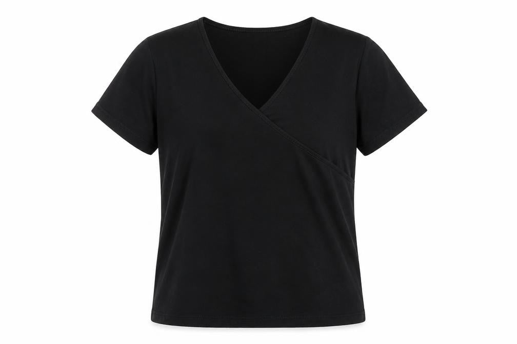 Viyella Womens Black Wrap Jersey T-Shirt Size L Short Sleeve