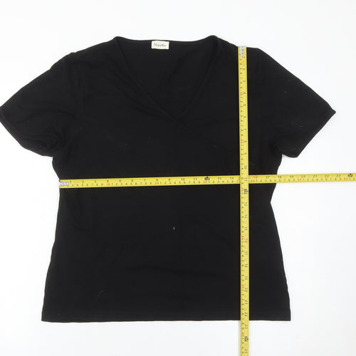 Viyella Womens Black Wrap Jersey T-Shirt Size L Short Sleeve