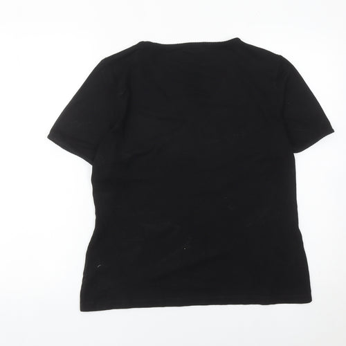 Viyella Womens Black Wrap Jersey T-Shirt Size L Short Sleeve