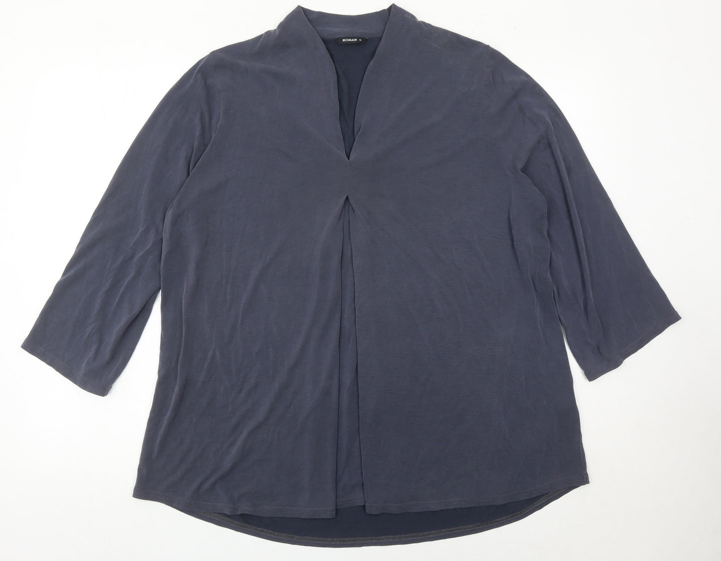 Roman Women’s Blue Size 18 Tunic Blouse 3/4 Sleeve V-Neck