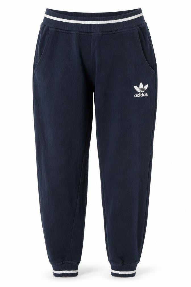 Front view of Adidas women’s blue jogger trousers, size UK 8, cotton blend