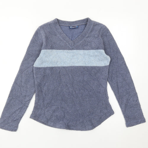 Active Women’s Blue V-Neck Pullover Sweatshirt UK 8 Polyester Viscose