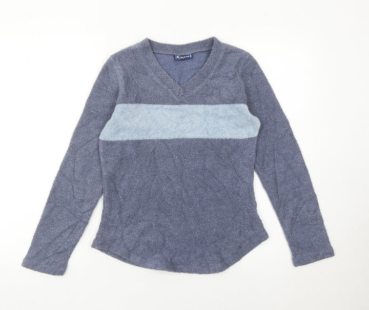 Active Women’s Blue V-Neck Pullover Sweatshirt UK 8 Polyester Viscose