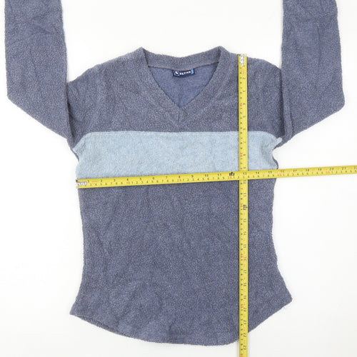 Active Women’s Blue V-Neck Pullover Sweatshirt UK 8 Polyester Viscose