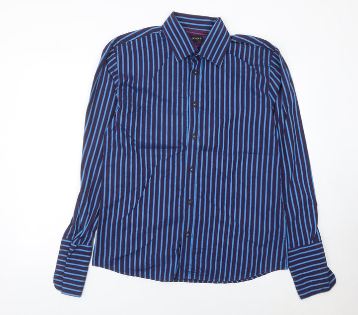 Dunnes Stores Men’s Blue Striped Cotton Long Sleeve Button-Up Shirt Medium 38-40"