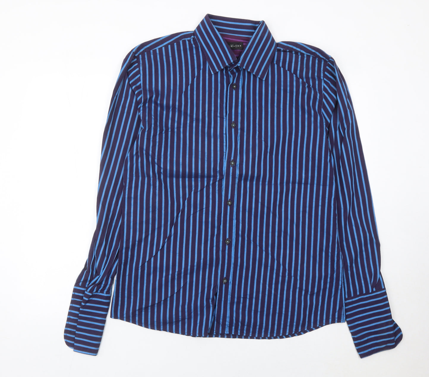 Dunnes Stores Men’s Blue Striped Cotton Long Sleeve Button-Up Shirt Medium 38-40"