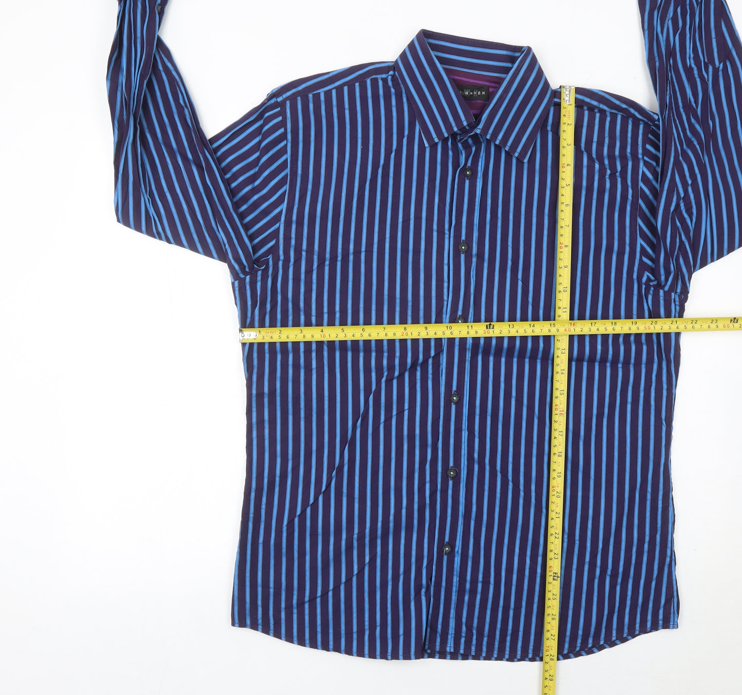 Dunnes Stores Men’s Blue Striped Cotton Long Sleeve Button-Up Shirt Medium 38-40"