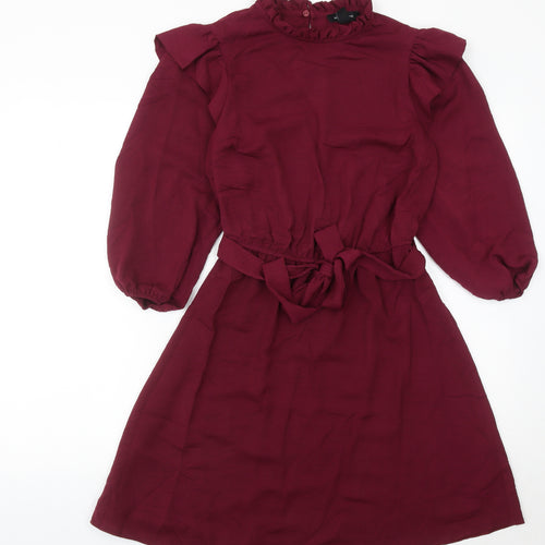 New Look Women Red Size 8 A-Line Knee Length Dress Puff Sleeve Party