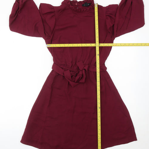 New Look Women Red Size 8 A-Line Knee Length Dress Puff Sleeve Party