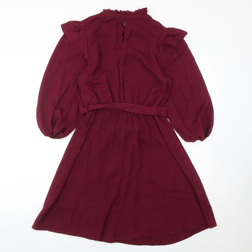 New Look Women Red Size 8 A-Line Knee Length Dress Puff Sleeve Party