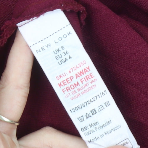 New Look Women Red Size 8 A-Line Knee Length Dress Puff Sleeve Party