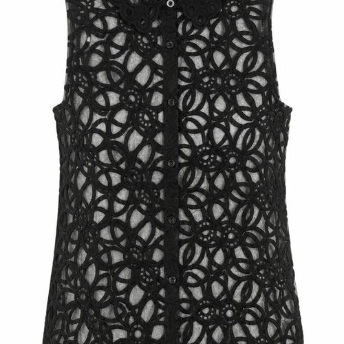 Sweewë Women’s Black Lace Floral Sleeveless Button-Up Top Size S