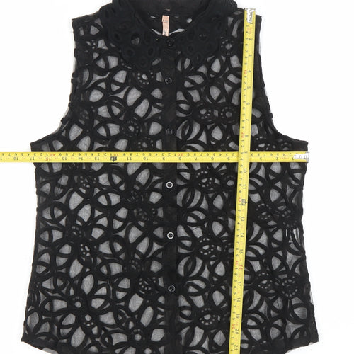 Sweewë Women’s Black Lace Floral Sleeveless Button-Up Top Size S