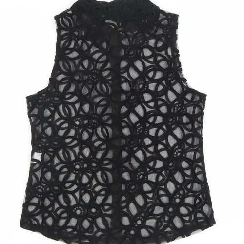 Sweewë Women’s Black Lace Floral Sleeveless Button-Up Top Size S