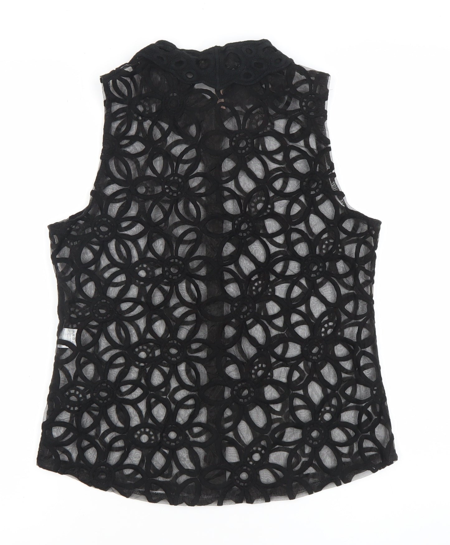 Sweewë Women’s Black Lace Floral Sleeveless Button-Up Top Size S