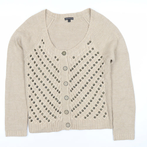 Marks and Spencer Women’s Beige Cardigan Size 12 Scoop Neck Knit