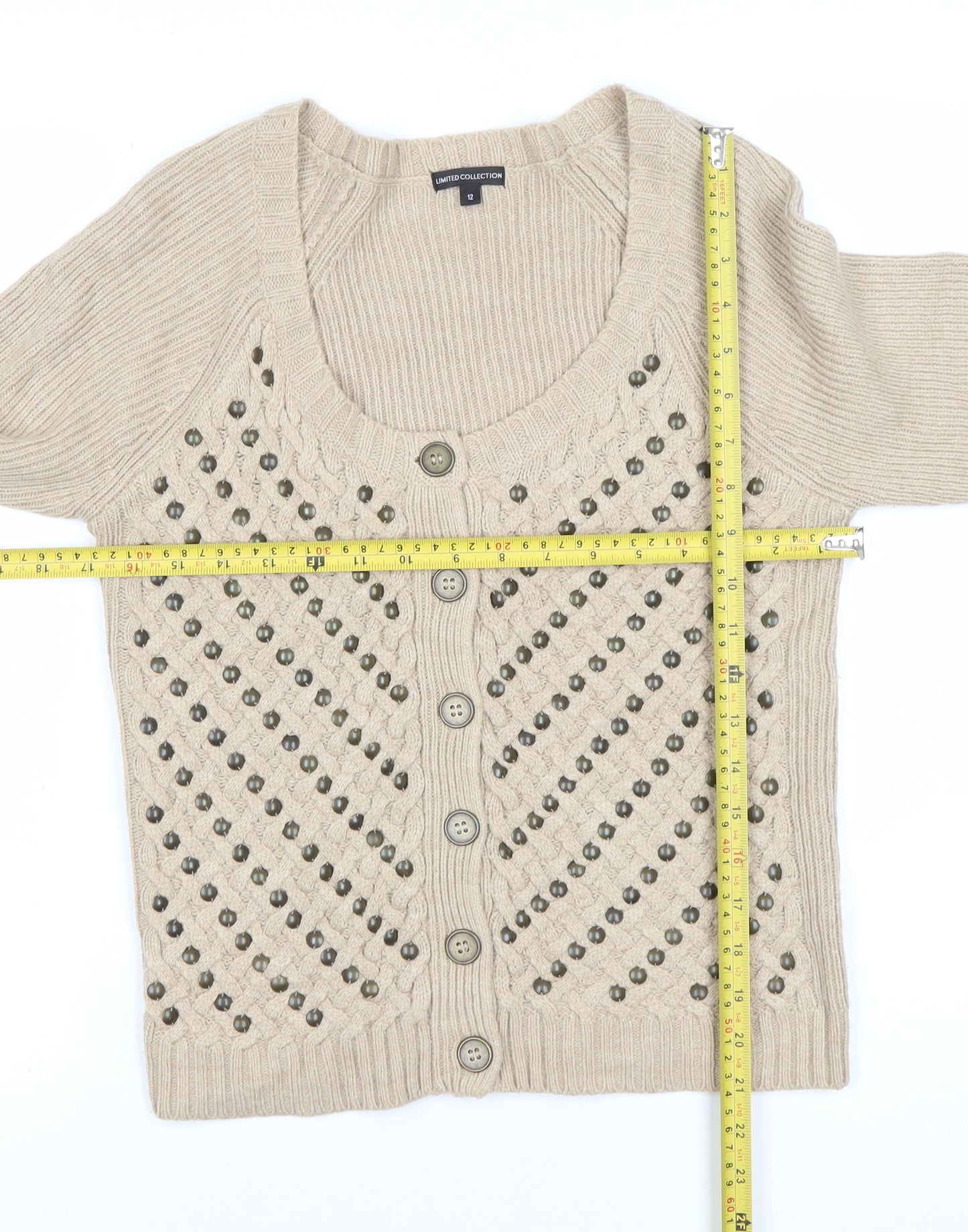 Marks and Spencer Women’s Beige Cardigan Size 12 Scoop Neck Knit
