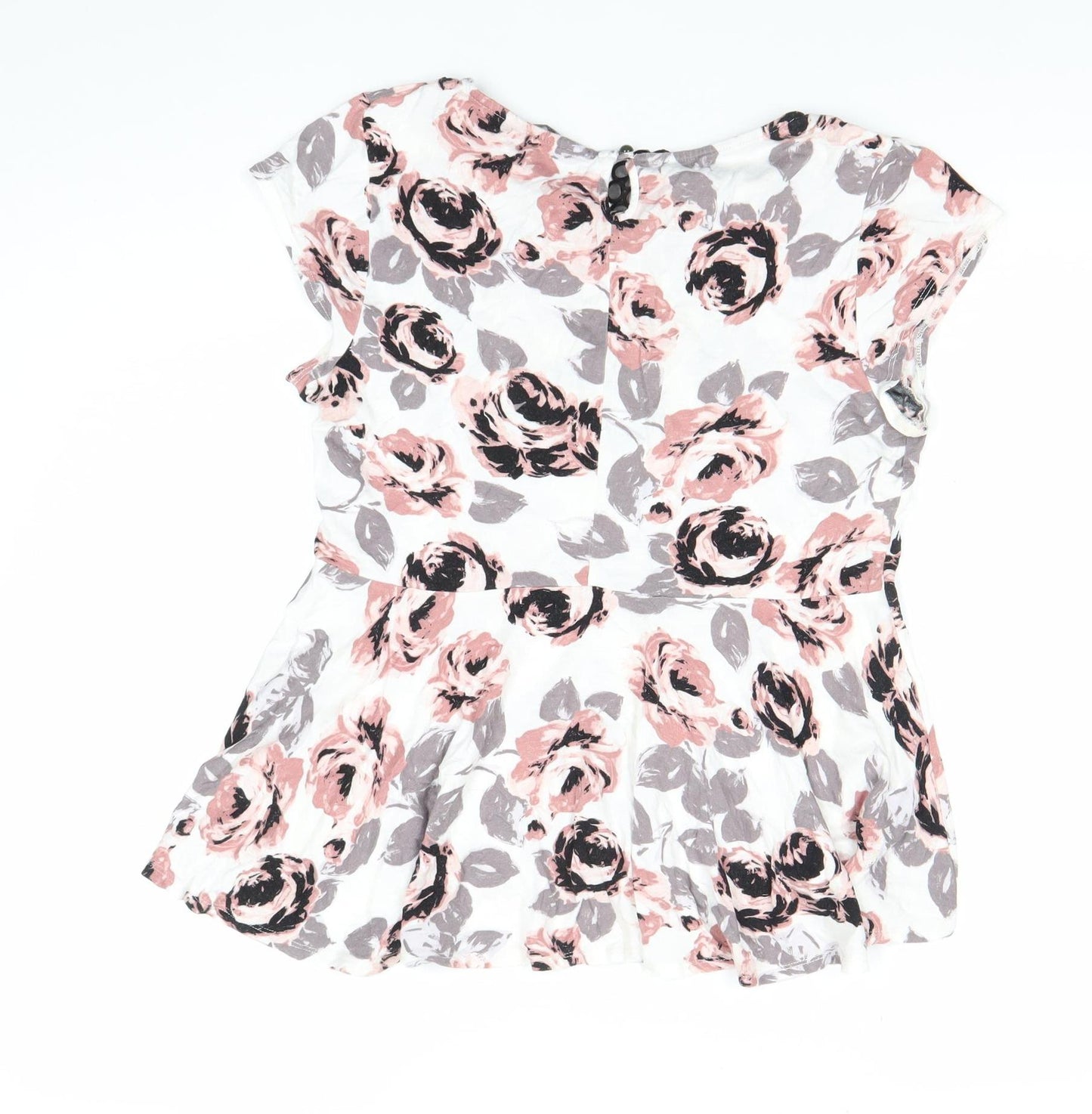 MeCo Womens Ivory Floral Tunic Blouse Top Size 12 Short Sleeve