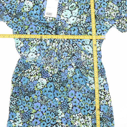 Monki Womens Multicoloured Floral Playsuit Size 12 V-Neck Short Sleeve