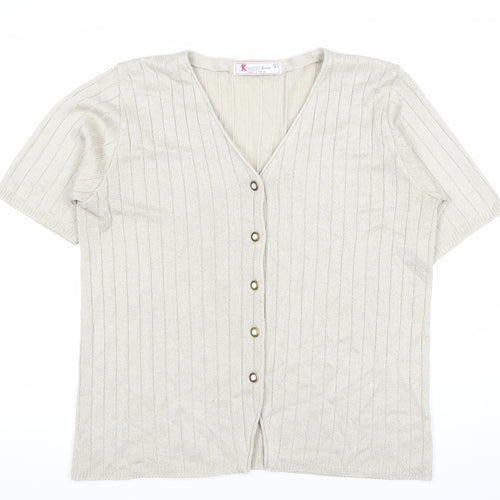 Keeno Women’s Beige Short Sleeve V-Neck Cardigan L